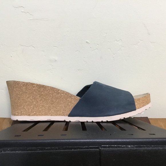 Mephisto 42 Women Blue Nubuck Leather Mule Sandal Wedge 2.5" Heel Size 10 - Picture 9 of 12